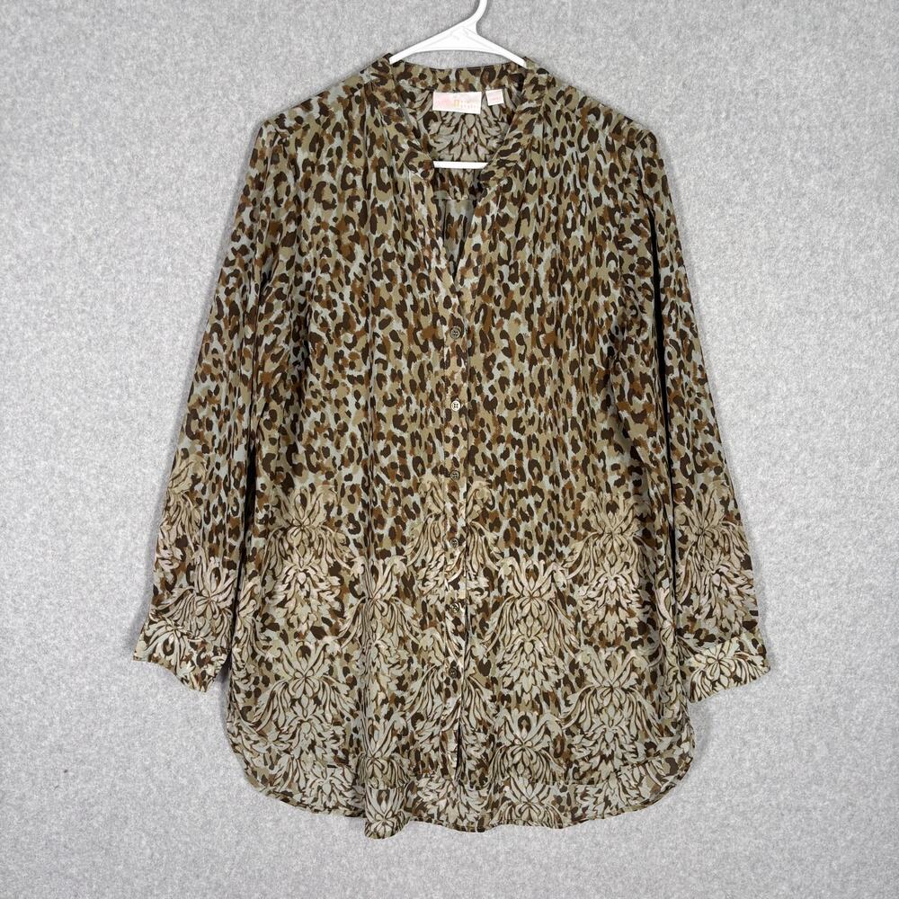 Belle Kim Gravel Top Medium Tunic Flowy Leopard Paisley Lagenlook Artsy Neutrals